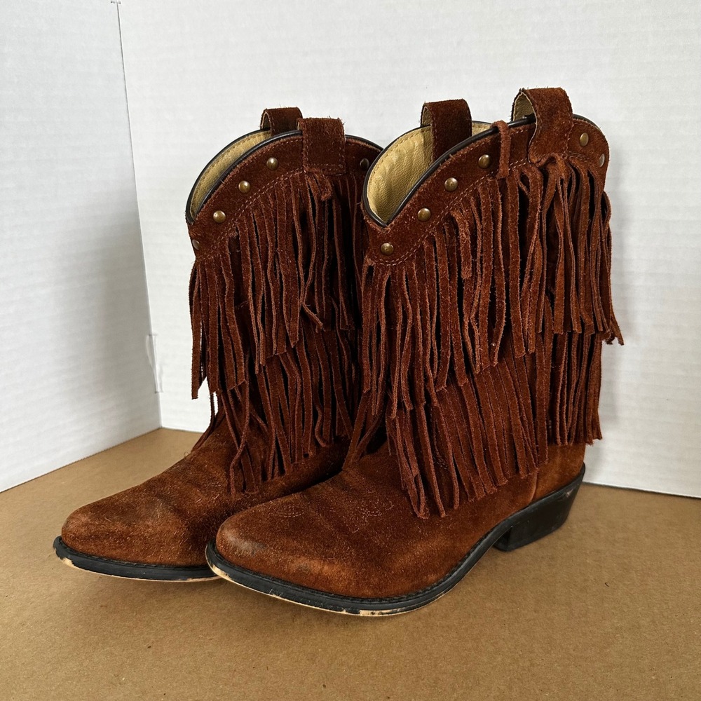 Shyanne Fringe Western Boots Womens 3 Brown Good Studded Suede 43514
